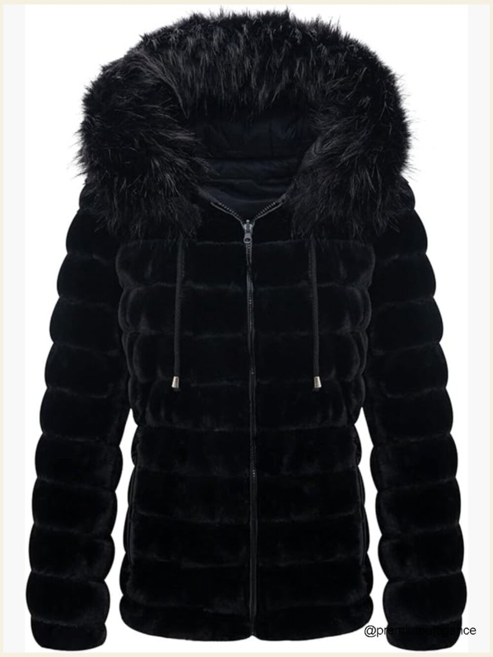 Double Sided Faux Fur Jacket Reversible Hood Puffer Coat With Fur Collar